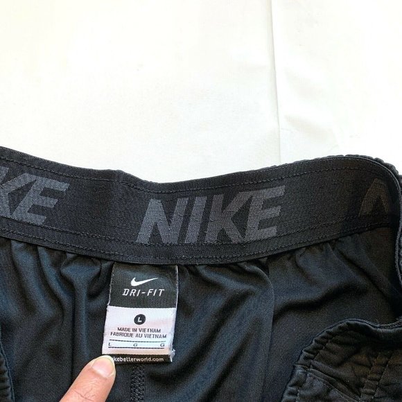 Nike Dri-Fit Athletic Shorts Mens Large Swoosh Elastic Waist Football Black - Picture 6 of 11